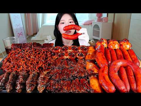 ASMR MUKBANG| 직접 만든 불닭 짜장 버섯 양념치킨 소세지 만두 먹방 & 레시피 SPICY MUSHROOMS AND FIRE NOODLES EATING thumbnail